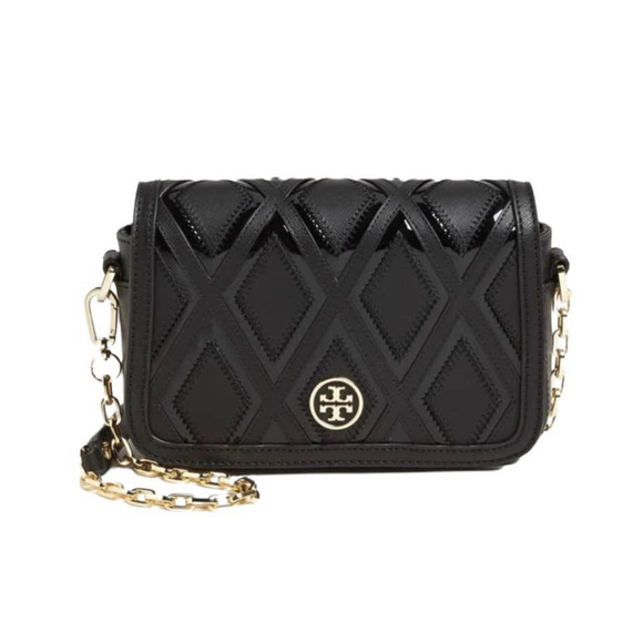 Tory Burch Handbags - Tory Burch Black Women Rare Mini Leather Adjustable Crossbody Gold Chain Handbag
